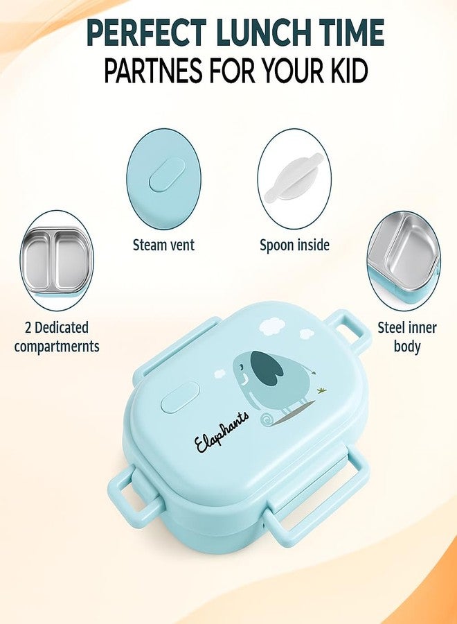 QLECT Kids Star Stainless Steel Lunch Box for Kids Adults, PUF Insulation Keeps Food Warm, Food Grade Bpa Free, 2 Compartments with Locking Lid and Steam Valve, Spill Leak Proof(700ml Printed Blue) - Image 5